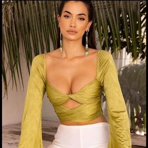 COPY - Oh Polly - Wrap me up flared sleeve crop top in olive